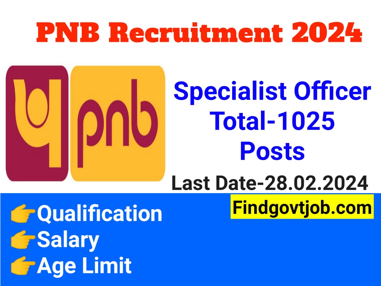 PNB Recruitment 2024 Specialist Officer- 1025 Post |Punjab National ...